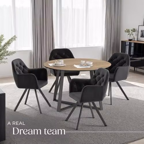 tectake Set of 4 Lucia Armchairs in Black with Geometric Pattern and Metal Legs – 2