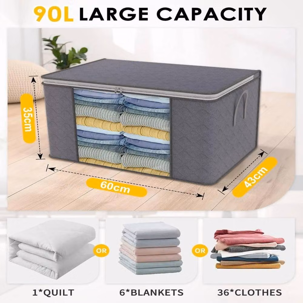 VOGREX Set of 4 Grey Fabric Clothes and Bedding Storage Bags with Zips and Handles – 2