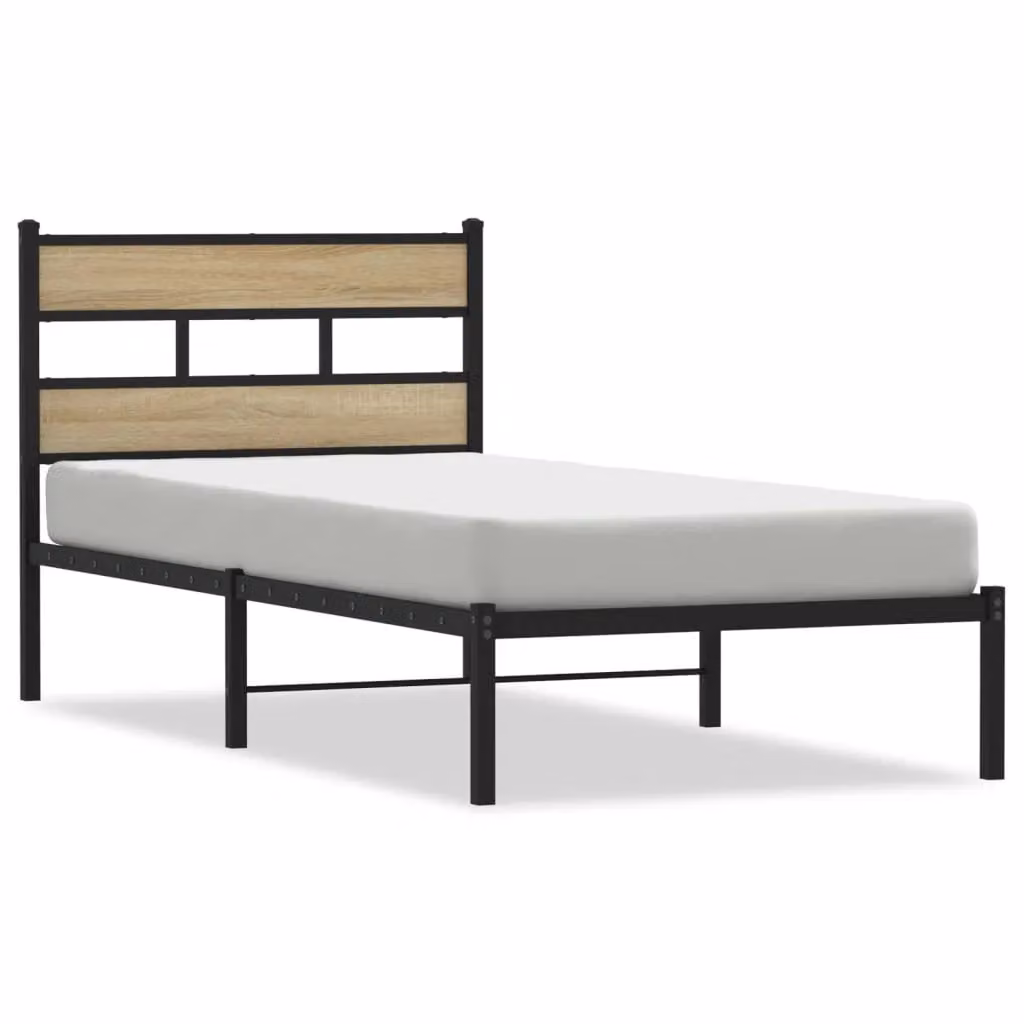 Berkfield Home Metal Bed Frame in Sonoma Oak Brown, W/D/H: 90 x 190 cm Single – 2