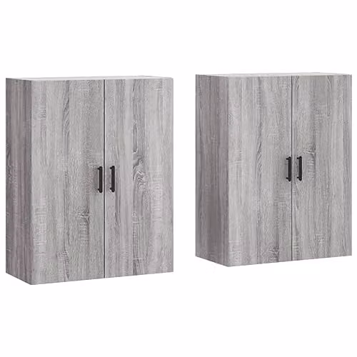 vidaXL Set of 2 Wall Mounted Cabinets in Grey Sonoma with Hinged Doors – 1