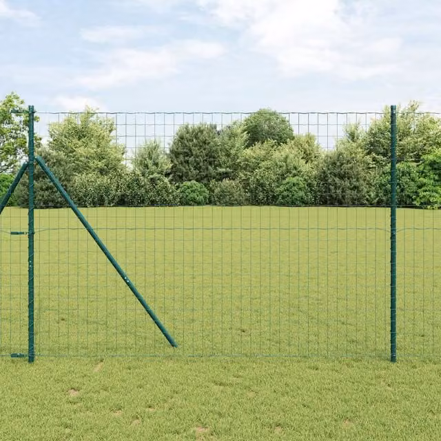 Berkfield Home Euro Fence with 7 Posts, Galvanised Steel, Green and Silver, W: 10 m, H: 1.5 m – 1