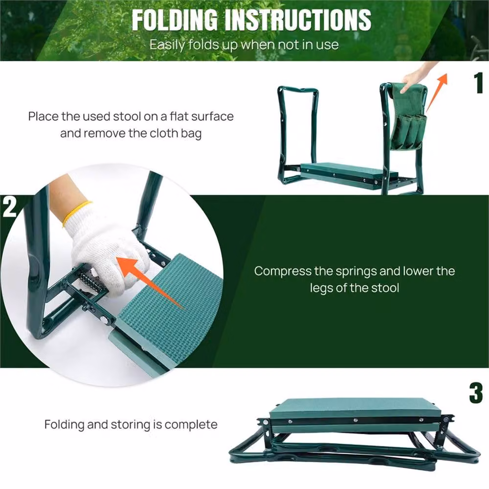 EONLION 2-in-1 Folding Seat and Kneeling Garden Stool in Green – 4
