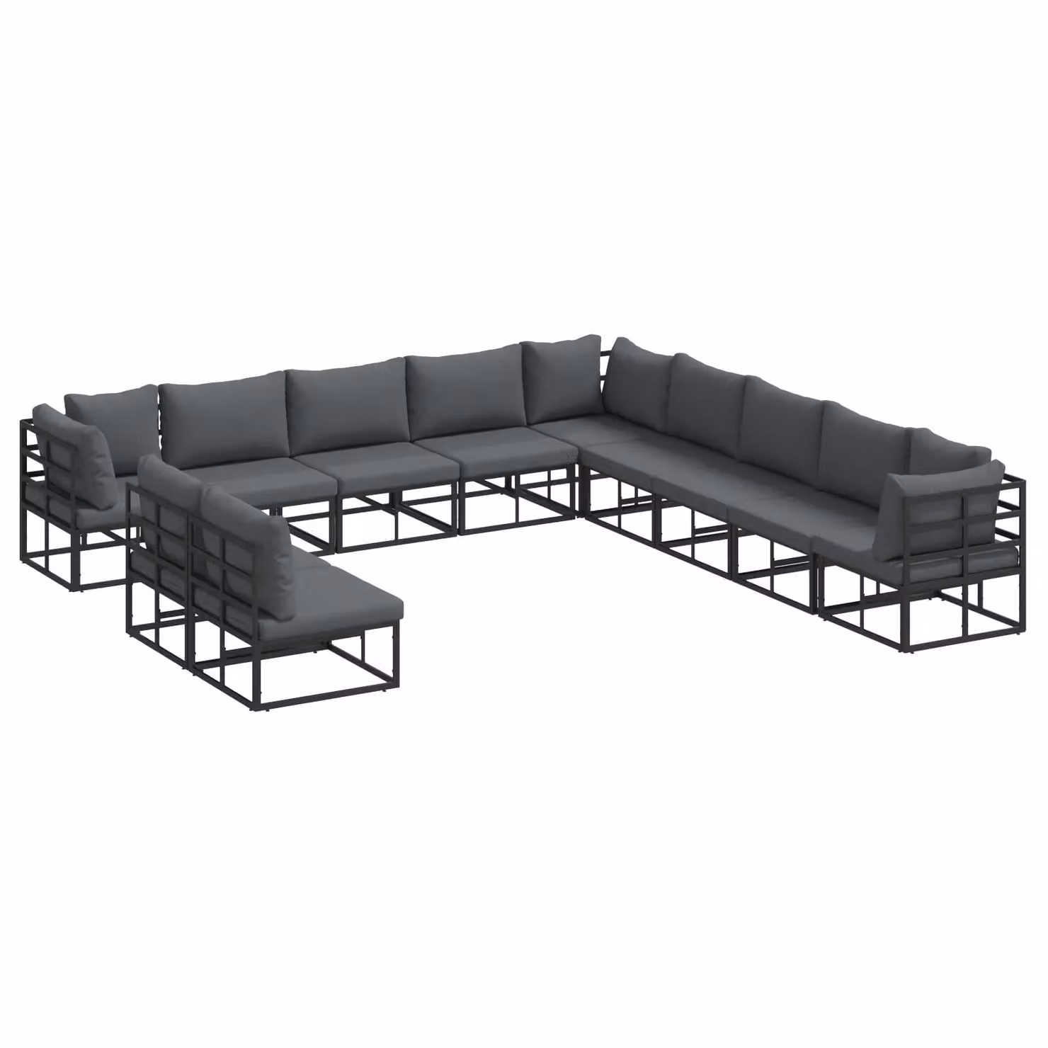 Berkfield Home 11 Piece Modern Garden Sofa Set with Cushions and Scatter Pillows in Black Powder Coated Aluminium – 2