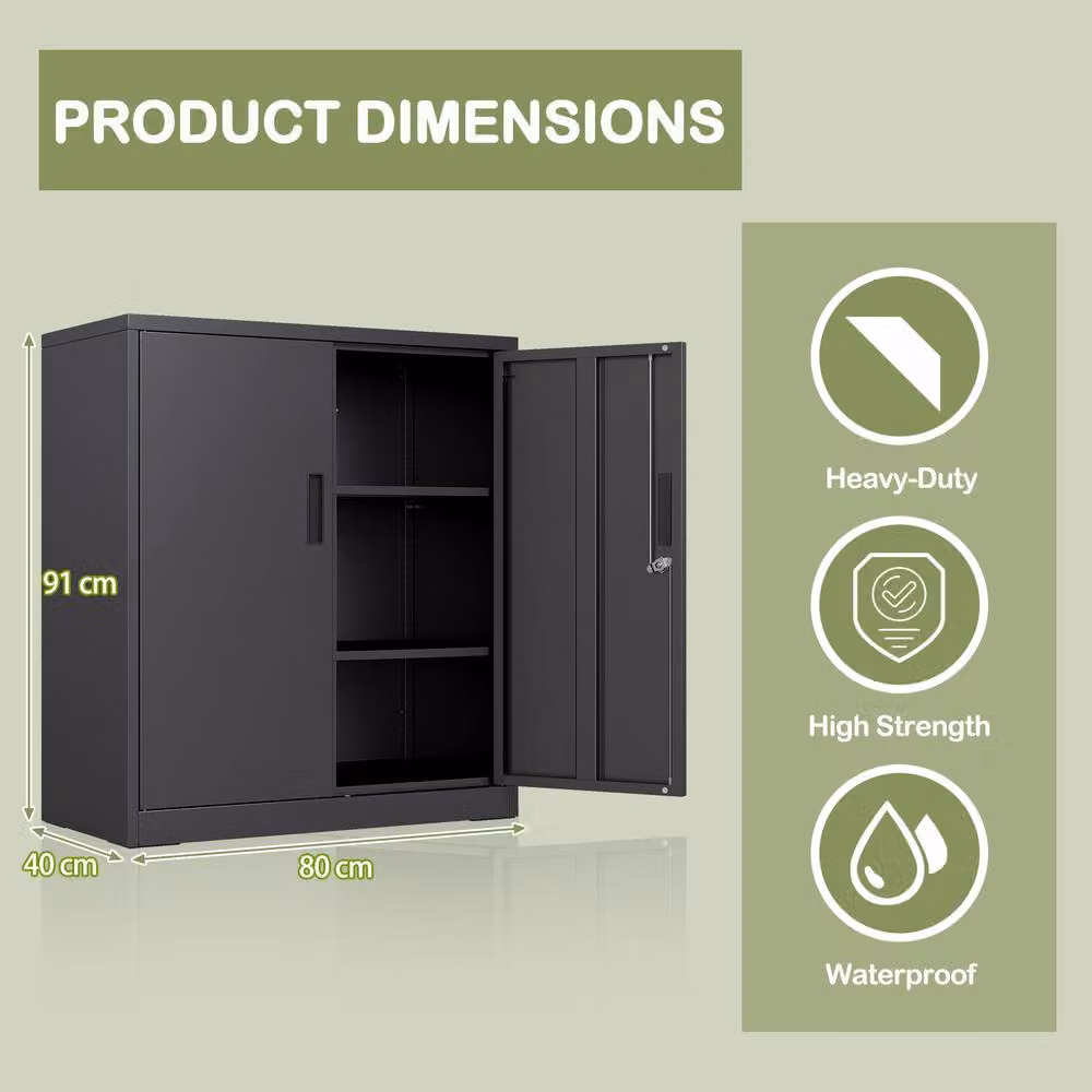 Gymax Lockable 2-Door Steel Tool Cabinet and Pantry in Black, W/D/H: 80 x 80 x 91 cm – 2