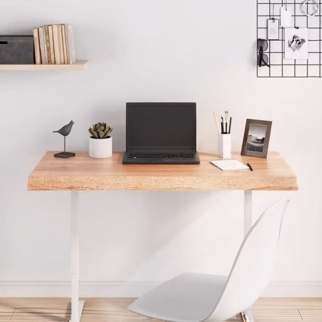 Berkfield Home Light Brown Live Edge Solid Oak Table Top Wood Surface W: 100 cm, D: 40 cm, H: 2-6 cm