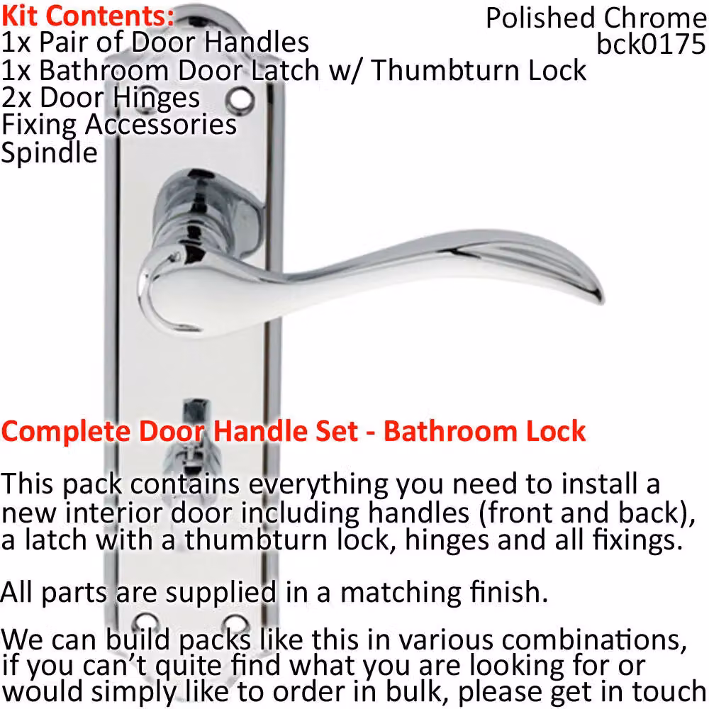 Loops Chrome Victorian Curved Door Handle and Bathroom Lock Pack – 2