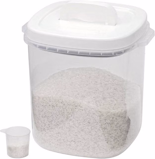 KORVIXA Airtight 10kg Kitchen Rice Dispenser and Cereal Container in Transparent Stackable Design