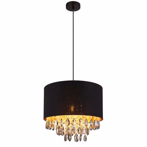 Globo Lighting Coletta Pendant Light in Black and Gold with Crystal, Diameter: 40 cm, Height: 120 cm