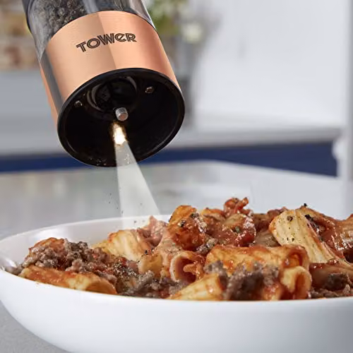 Tower Electric Salt and Pepper Mill in Rose Gold and Black with Stainless Steel and Soft-Touch Body – 4