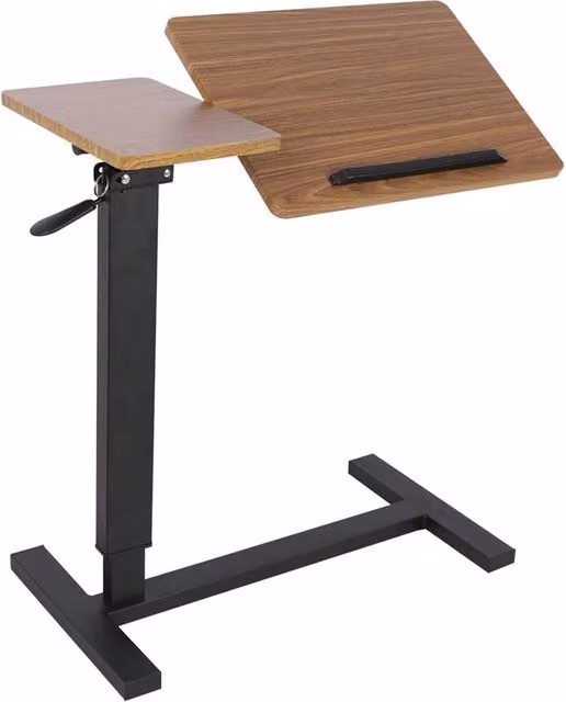 NESTLUNE Heavy Duty Overbed Table with Tilting Top and Wheels in Brown