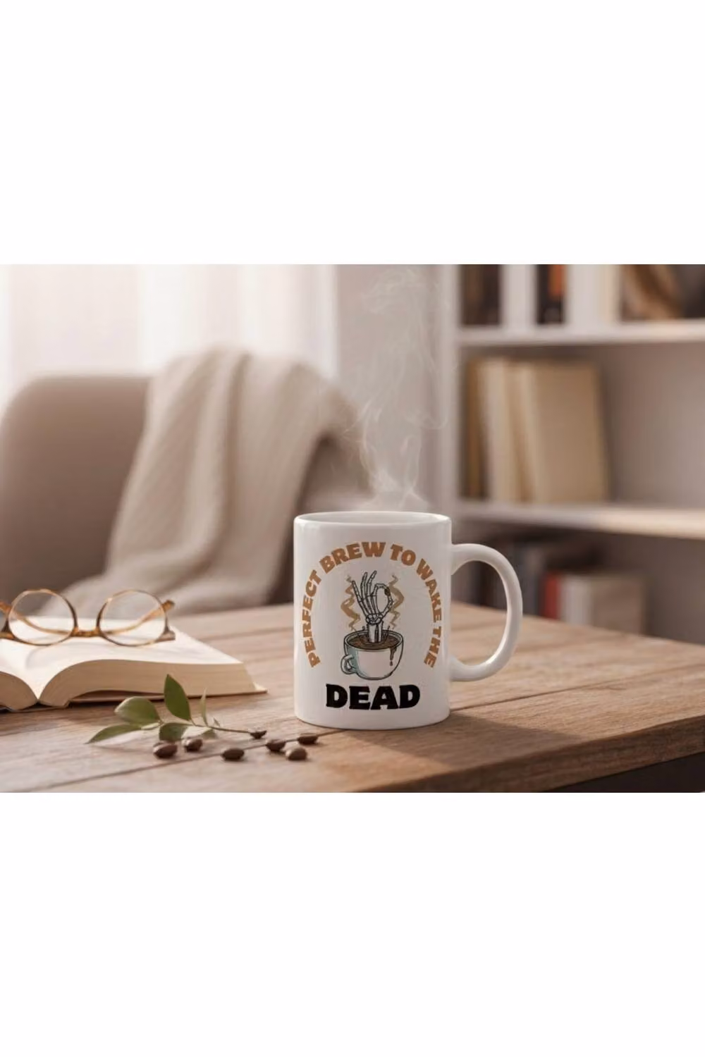 Dyzi Perfect Brew to Wake the Dead Quote Ceramic Mug, White – 2