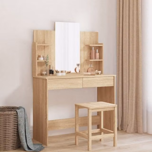 Berkfield Home Sonoma Oak Dressing Table with Mirror in Brown, W/D/H: 96 x 39 x 142 cm – 1