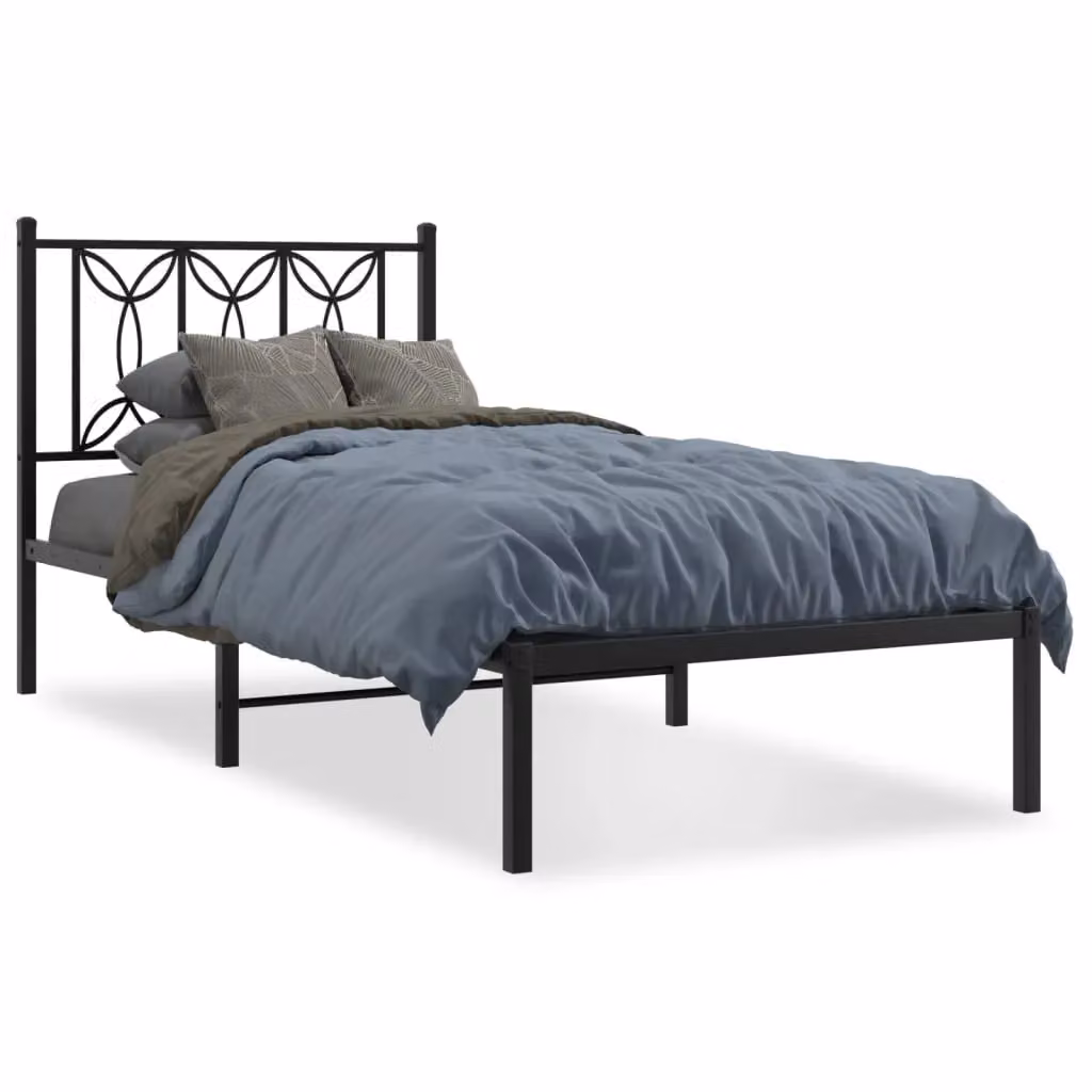 Berkfield Home Metal Bed Frame with Headboard, Black, W/D/H: 90 x 200 cm – 2