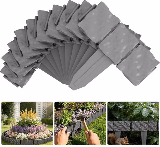 SPETLEK Grey Plastic Garden Edging Border, 40 Pieces
