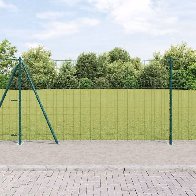Berkfield Home Euro Fence with 7 Flanged Posts, Galvanised Steel, Silver, W: 10 m, H: 1.2 m