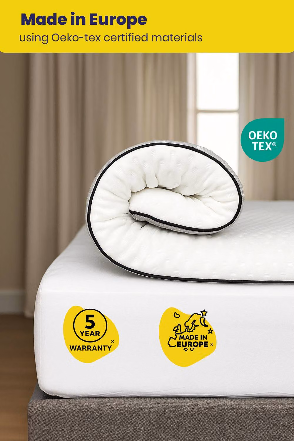 Brightr Titan Deluxe 2-in-1 Orthopaedic Mattress Topper, Firm/Extra Firm, White, EU King Size – 6