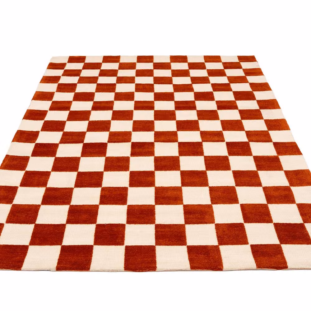 Kukoon Red Retro Checkerboard Hand Tufted Living Area Rug W/D/H: 120 x 170 cm – 2