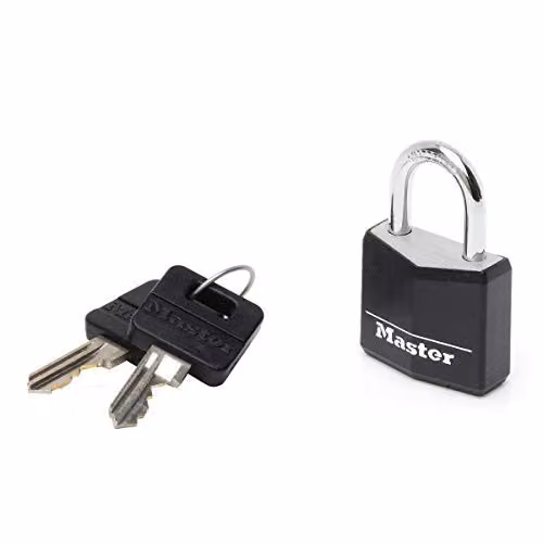 Master Lock Aluminium Key Padlock with Black Vinyl Cover, W/D/H: 5.2 x 3.0 x 1.6 cm