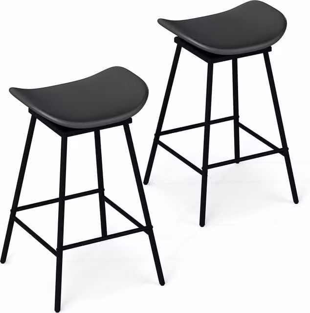 Costway Set of 2 Black Faux Leather Swivel Barstools with Metal Frames – 1
