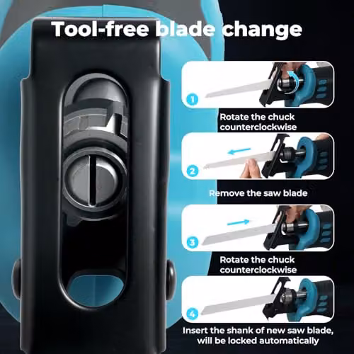 Traderight 21V Cordless Reciprocating Saw Set with 2 x 4.0Ah Rechargeable Batteries in Blue – 6