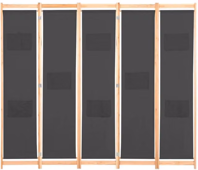 Berkfield Home 5-Panel Fabric Room Divider in Grey, W/D/H: 200 x 4 x 170 cm – 1