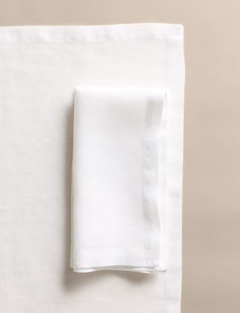 M&S Set of 2 Plain White Pure Linen Napkins
