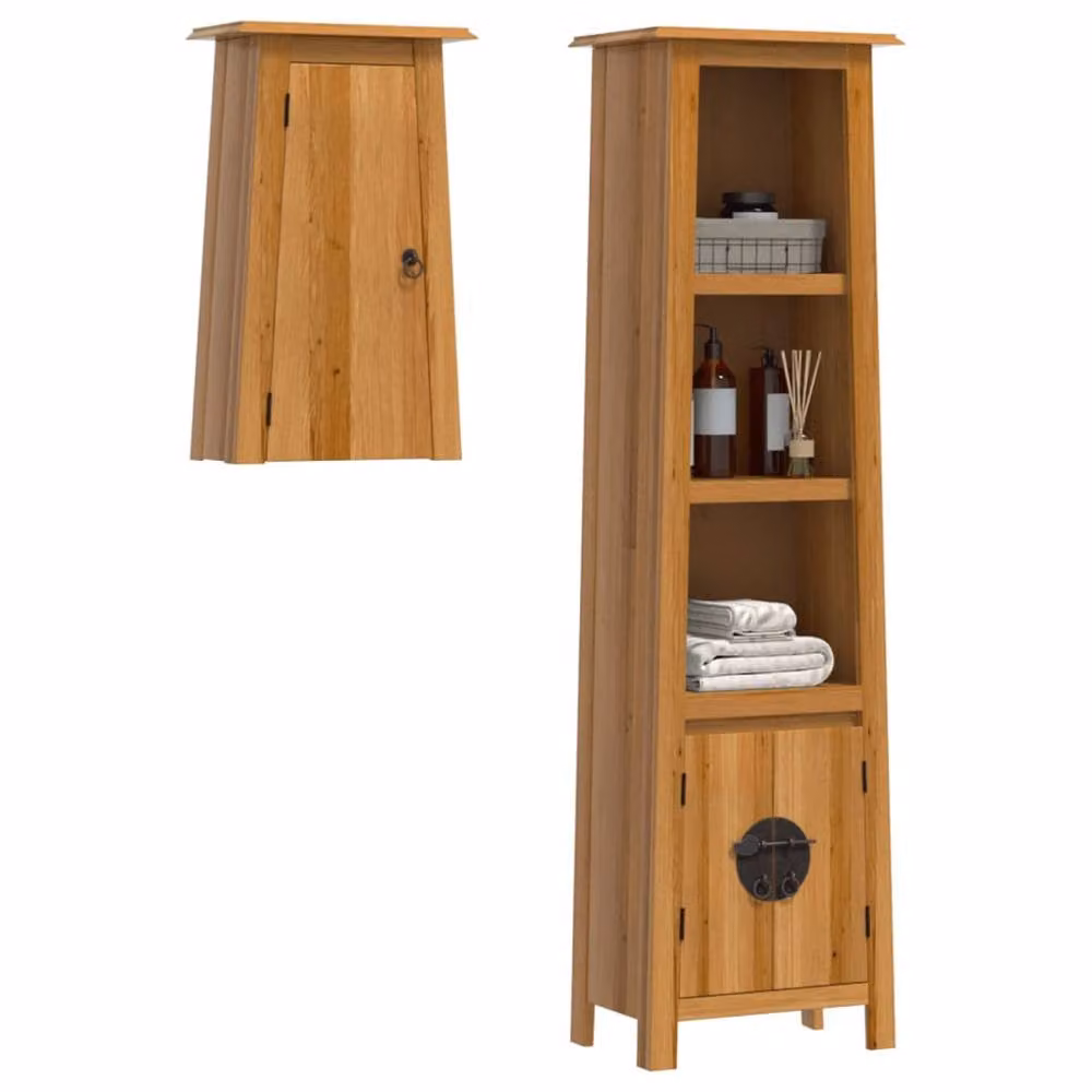Berkfield Home 2 Piece Rustic Brown Solid Pine Bathroom Furniture Set with Vanity Unit and Wall Cabinet – 3