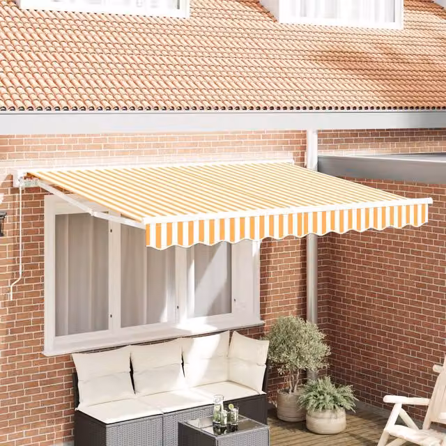 Berkfield Home Replacement Awning Fabric in Yellow and White Polyester, W: 350 cm, D: 195 cm – 1