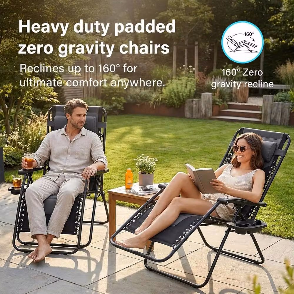 FLAVORA Heavy Duty Padded Sun Lounger in Grey with Steel Frame – 5
