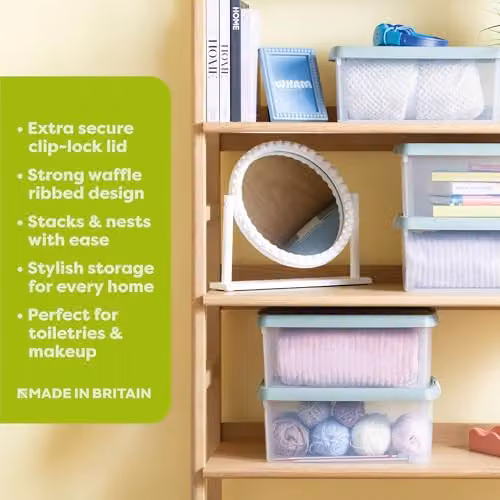 Wham Stackable Plastic Storage Boxes with Lids, Set of 3, 10.5L, Transparent/Green – 2