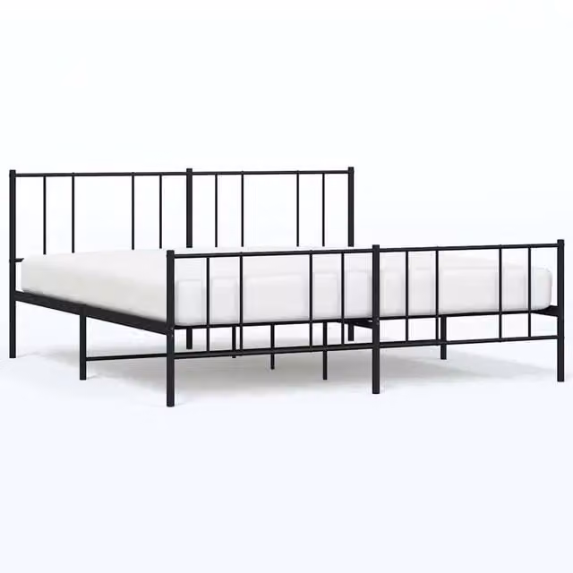 Berkfield Home Metal Bed Frame with Headboard and Footboard in Black, W/D/H: 193 x 203 cm – 1