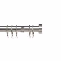 New Edge Blinds Silver Metal Straight Curtain Pole, 25mm Diameter, W: 200-380 cm
