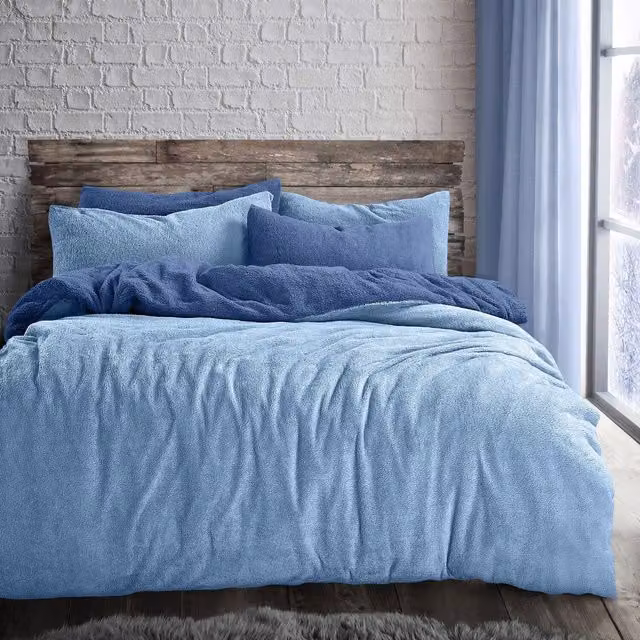VELOSSO Reversible Blue Teddy Soft Cosy Thermal Fleece Duvet Set and Pillowcase, Single
