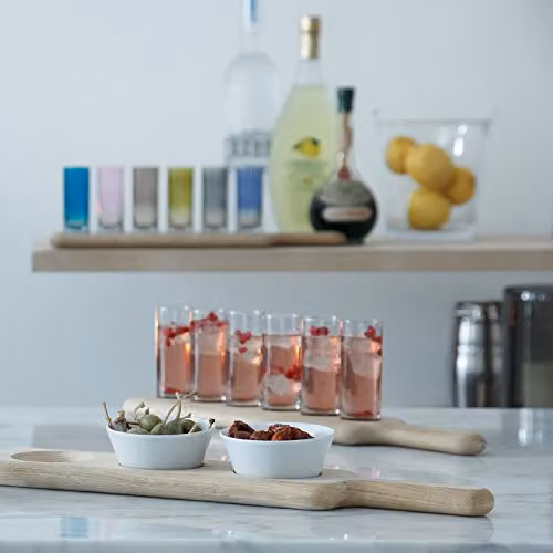 LSA International Paddle Vodka Set with Assorted Colour Mouthblown Glass and Hand Planed Oak Paddle, Length: 40 cm – 2