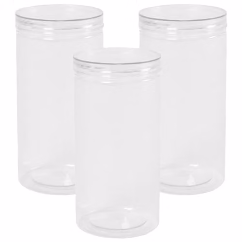 OHS Set of 3 Transparent Plastic Food Storage Containers with White Screw Lids, Leakproof and Dishwasher Safe