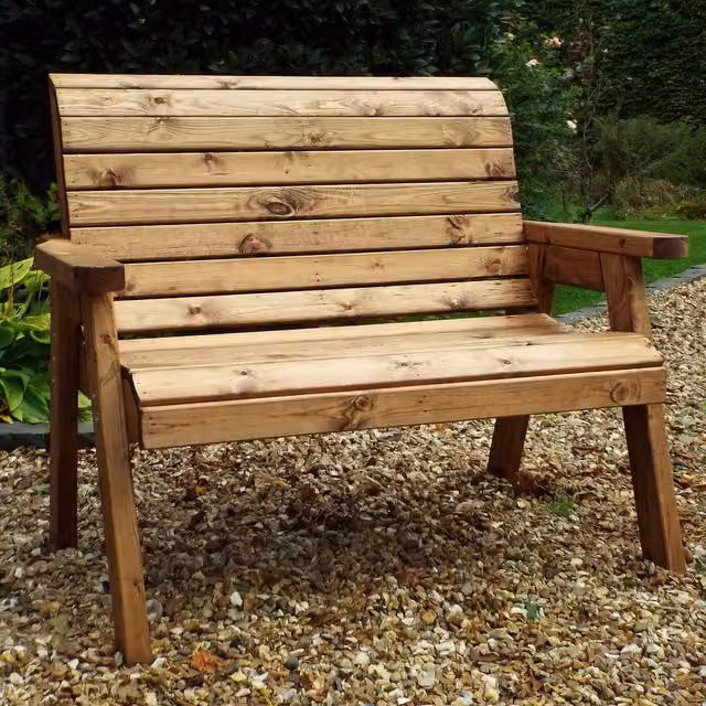 Charles Taylor Two Seat Scandinavian Wood Bench in Redwood