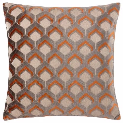 Paoletti Ledbury Geometric Velvet Cushion in Orange and Grey, W/D/H: 45 x 45 x 45 cm – 1
