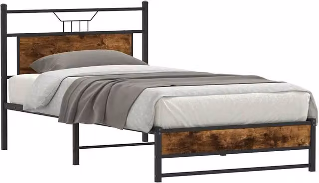 Berkfield Home Decorative Bed Frame in Smoked Oak and Brown, W/D/H: 100 x 200 cm – 1
