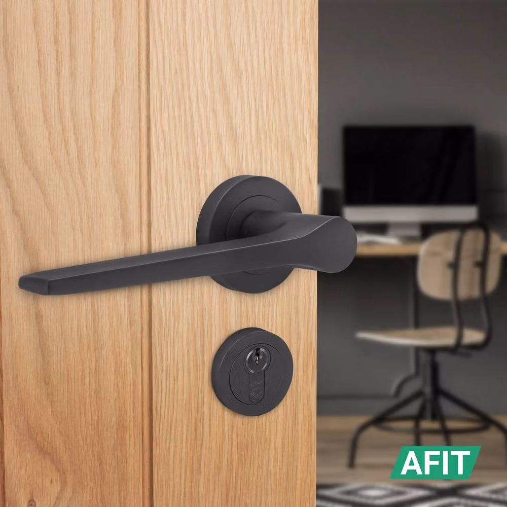 AFIT Black Aluminium Fire Door Handle Set with Euro Lock, Double Cylinder, and Hinges, W/D/H: 15 x 15 cm – 5