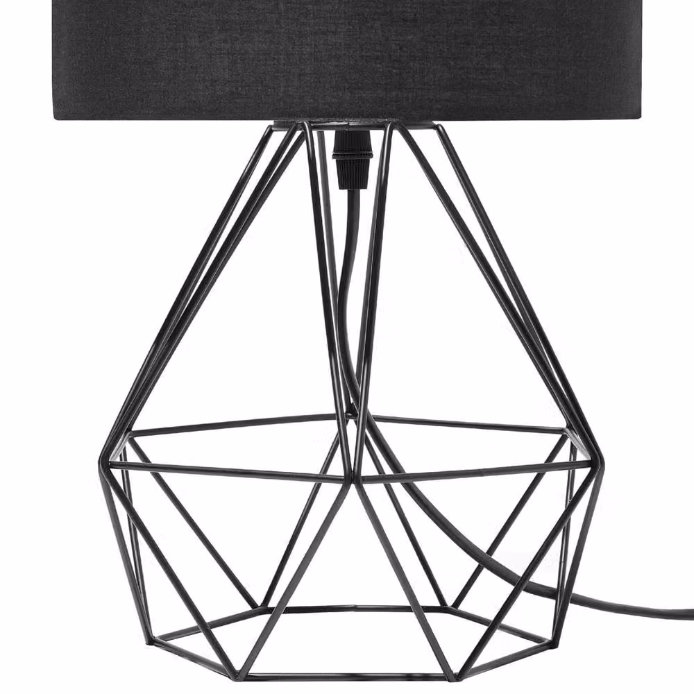 Wyld and Coco Industrial Table Lamp in Black with Metal Wire Cage and Fabric Shade – 5