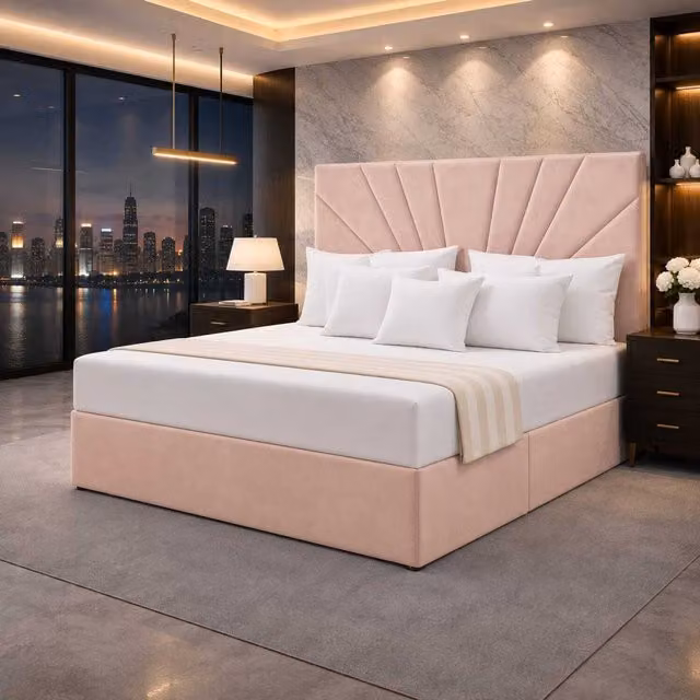Jackrata K Mehmood Enterprise Ltd Pink Velvet Ottoman Storage Divan Bed with Headboard