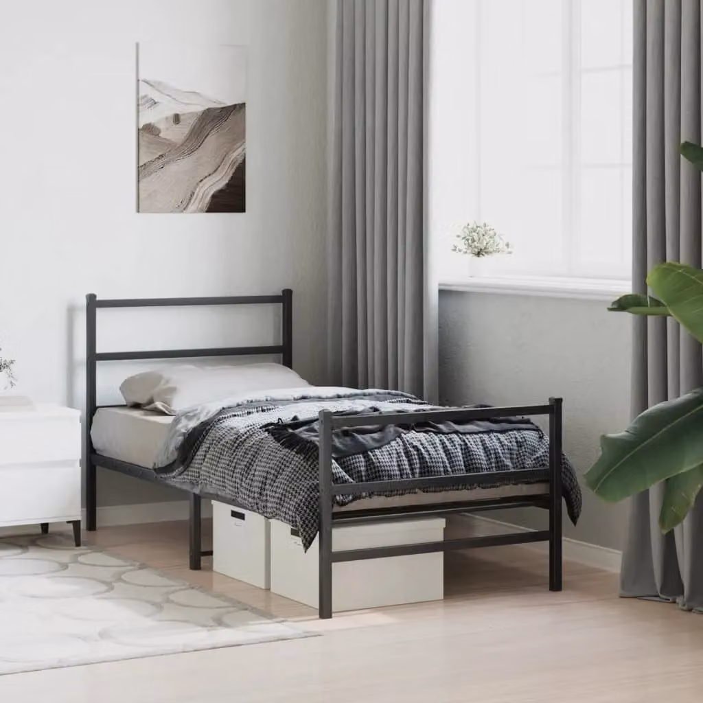 Berkfield Home Metal Bed Frame with Footboard, Black, W/D/H: 90 x 200 cm – 3
