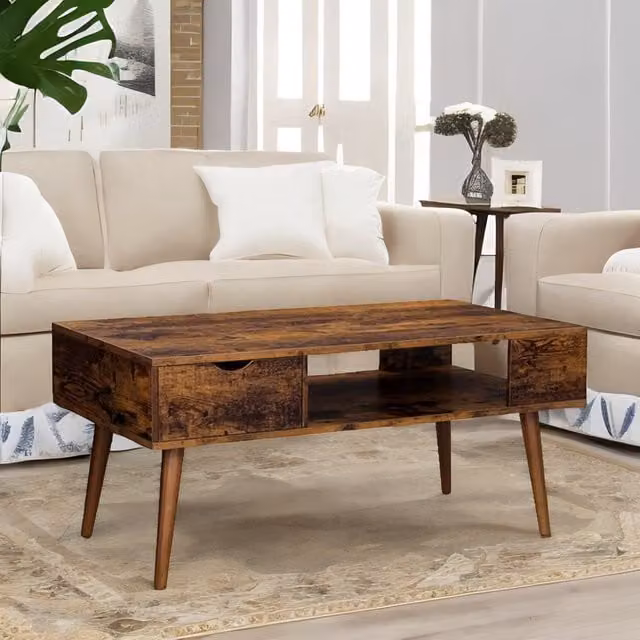 Rafaelo Mobilia Brown Rustic Coffee Table with Drawer and Storage