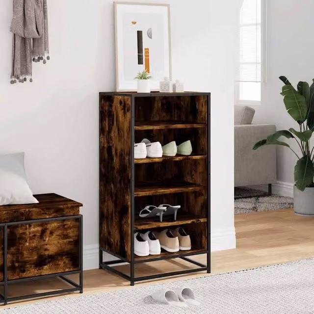 Berkfield Home Smoked Oak Shoe Rack in Brown, W: 48 cm, D: 38 cm, H: 97.5 cm