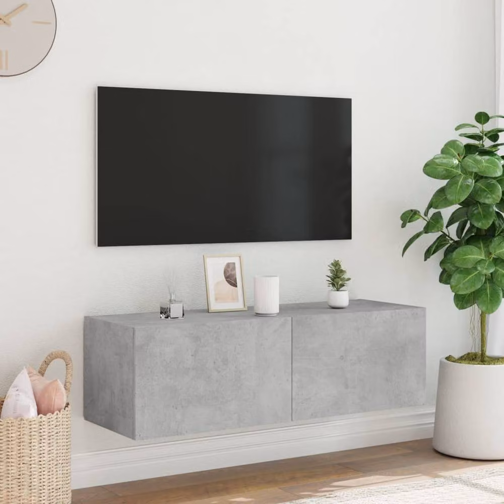 Berkfield Home Modern Wall Mounted TV Cabinet with Integrated LED Lights in Matt Concrete Grey, W/D/H: 100 x 35 x 31 cm – 5