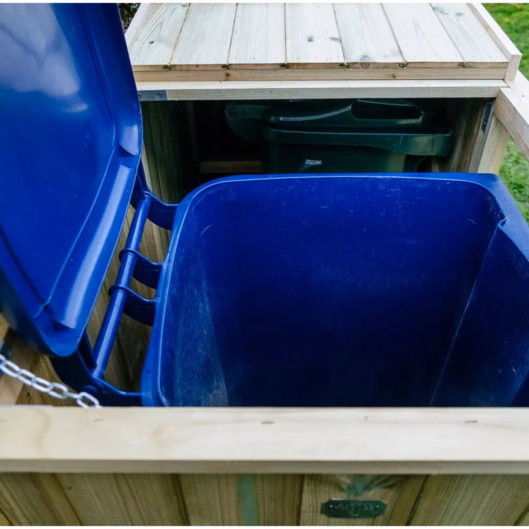 Buttercup Farm Shireburn Bin Store in Natural Wood and Galvanised Steel, Fits 3x 180L/240L Wheelie Bins and 2x Boxes – 3
