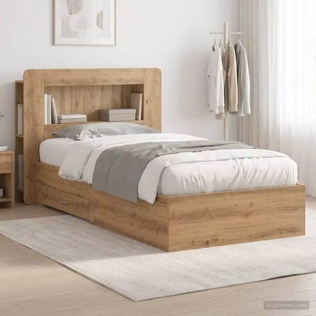 Berkfield Home Artisan Oak Bed Frame with Storage Drawers in Brown, W/D/H: 80 x 200 cm