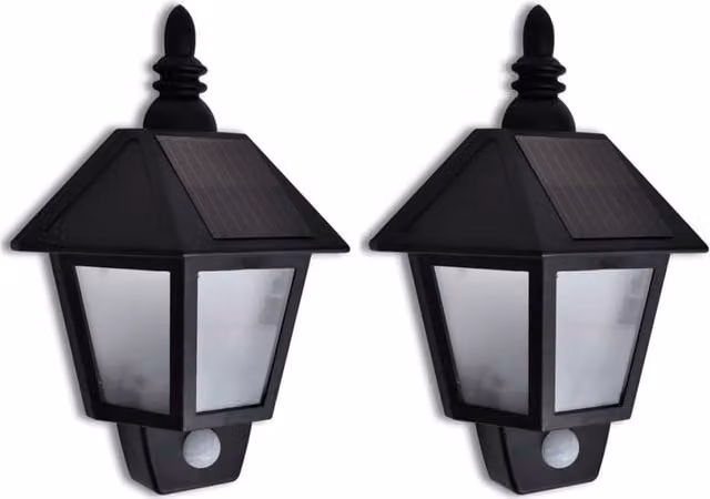 Berkfield Home Solar LED Wall Lamps with Motion Sensor, 2 Pack, Black