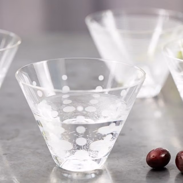 Mikasa Set of 4 Dotted Crystal Cocktail Martini Glasses, 400ml, Yellow and Silver