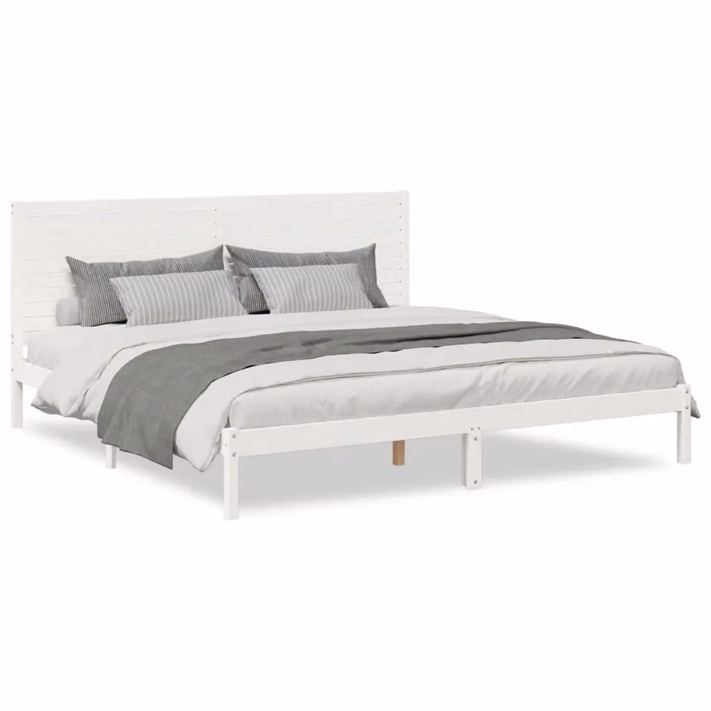 Berkfield Home Extra Long Solid Wood Bed Frame in White, W/D/H: 200 x 220 cm – 2